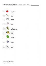 English worksheet: Syllables