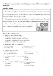 English Worksheet: reading comprehension exercise