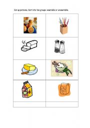 English worksheet: Countable or uncountable? Sort the pictures