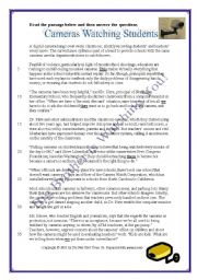 English Worksheet: Reading: Cameras Watching Students