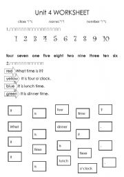 English worksheet: number and time