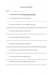 English worksheet: relative pronouns