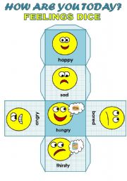 English Worksheet: HOW ARE YOU TODAY? - FEELINGS DICE FOR YOUNG LEARNERS (EDITABLE!!!)