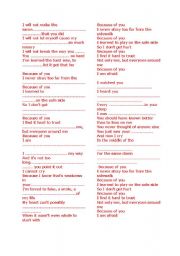 English Worksheet: Because of You