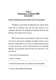 English Worksheet: reading (tsunami)