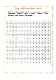 English worksheet: Shops and Places Word Search