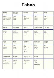 English Worksheet: taboo