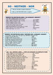 English Worksheet: SO -NEITHER -NOR 