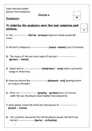 English worksheet: a test for grade 6