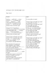 English Worksheet: Song Cloze- Should I Stay or Should I Go
