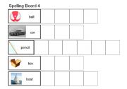 English Worksheet: Spelling words ball car box pencil boat