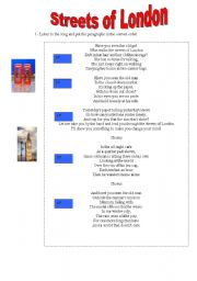 streets of london song and activities (adjectives) 2 pages