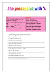 English worksheet: the possessive with s
