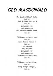 English worksheet: Old Macdonald - Songs letter