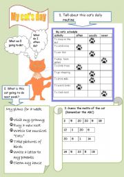 English Worksheet: My cats day (2 pages)