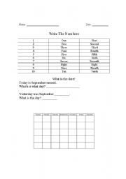 English Worksheet: Numbers and Months