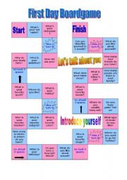 English Worksheet: First Day Boardgame