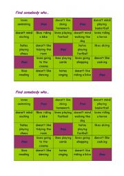 English Worksheet: Bingo (like/dont like/dont mind/love/hate)