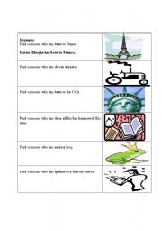 English worksheet: Present Perfect-find someone who