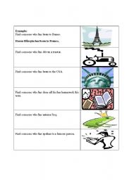 English Worksheet: Present Perfect-find someone who