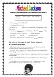 English Worksheet: Michael Jackson Activity - Biography and Music