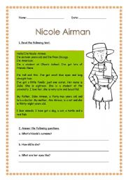 English Worksheet: Nicole Airman