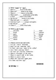 English Worksheet: some/any