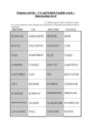 English Worksheet: Domino Activity (No. 1) - US and British English