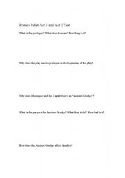 English Worksheet: Romeo and Juliet Shakespeare Questions