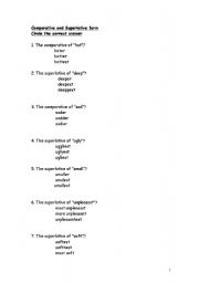 English worksheet: comparative and superlative form