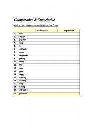 English worksheet: comparative and superlative form