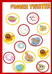 English Worksheet: FINGER TWISTER - ANIMALS