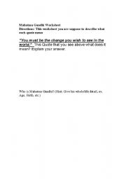 English worksheet: Mahatama Gandhi Worksheet