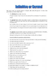 English Worksheet: Infinitive or Gerund