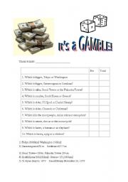 English Worksheet: Its a Gamble!