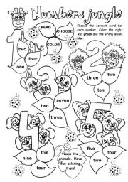 English Worksheet: Numbers Jungle (1/2)