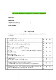 English worksheet: level test