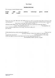 English worksheet: Blood cloze