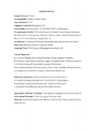 English worksheet: Lesson plan-Cat in the Rain By Hemingway