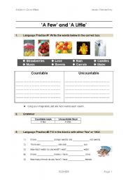 English Worksheet: Countable & Uncountable nouns with Few and Little