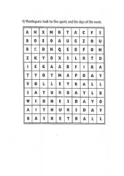 English worksheet: days and sports crossword