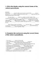 English Worksheet: Review of the tenses