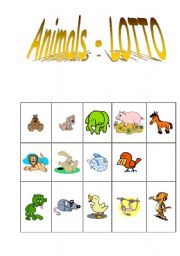 English worksheet: Playing lotto with animals