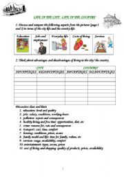 English Worksheet: the city vs the country - conversation worksheet upper intermediate +