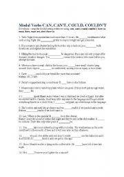 English worksheet: modal verbs can cant could couldnt