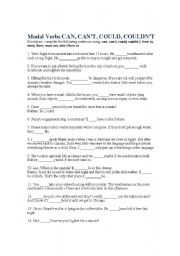 English Worksheet: modal verbs can cant could couldnt