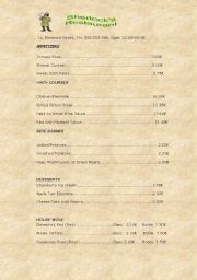 English Worksheet: Restaurant: Sherlocks Restaurant