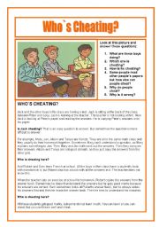 English Worksheet: Who is Cheating? Reading, Speaking and Writing