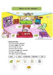 English Worksheet: Where are the animals? (Animals and prepositions of place)