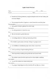 English worksheet: modals rewriting